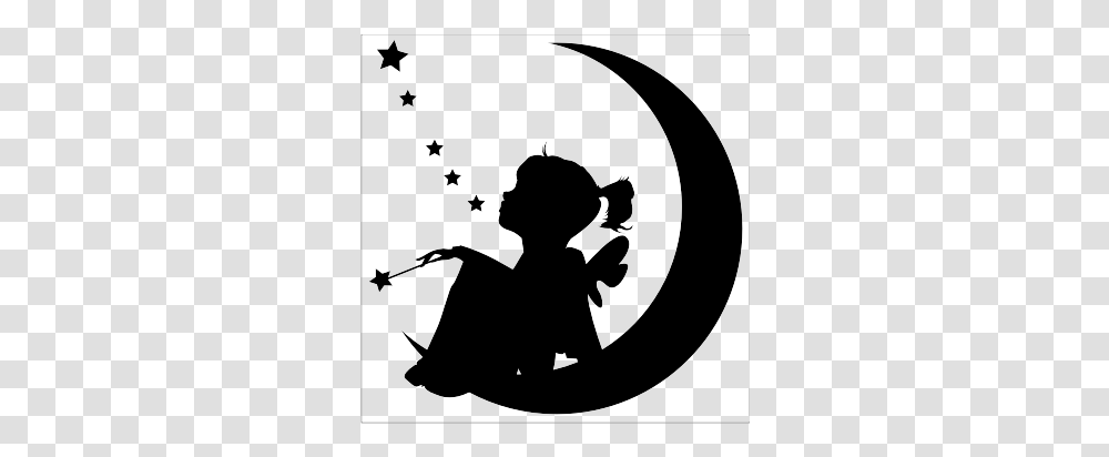 Moon Silhouette Tinker Bell Star Wall Decal, Person, Back, Kneeling, Cupid Transparent Png
