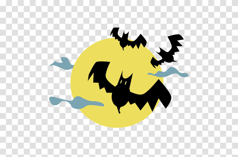 Moon With Bats Halloween Cartoon Clip Art, Stencil, Batman Logo Transparent Png