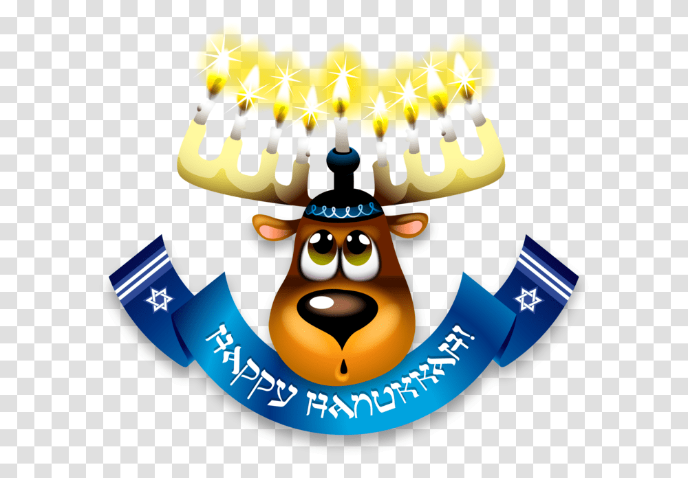 Moose Head With Menorah And Happy Hanukkah Banner Hanukkah Characters, Birthday Cake, Food Transparent Png