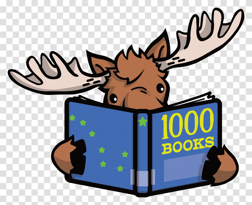 Moose Reading A Book Titled 1000 Books Reading Books Clipart, Antler, Mammal, Animal Transparent Png