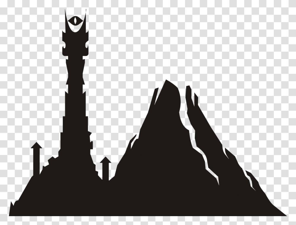Mordor Volcano Mountain Of Destiny Tower Eye Of Sauron Silhouette, Nature, Lamp, Spire, Architecture Transparent Png