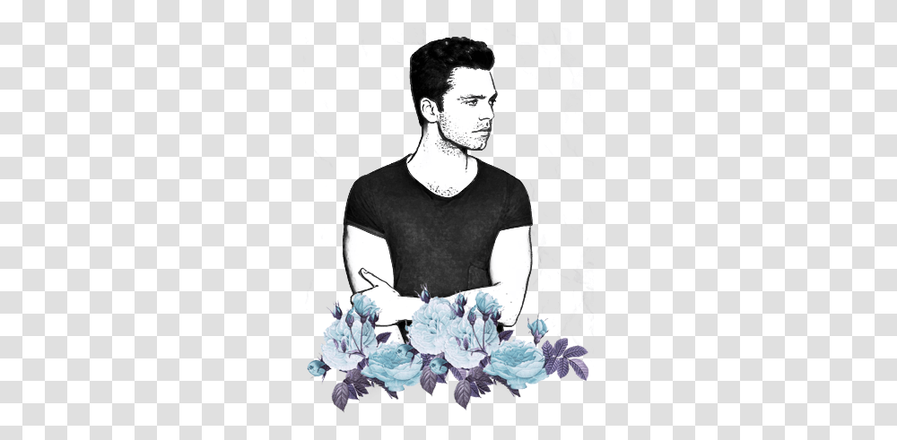 More Links Sebastian Stan White Background Full Size Side Border Flower, Person, Art, Plant, Drawing Transparent Png