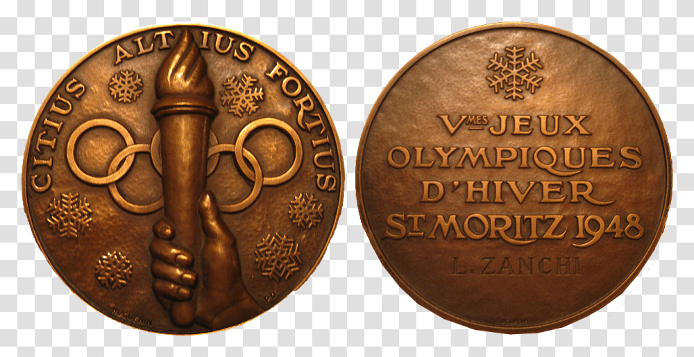 Moritz Winter Winner S Medal 1948 St Citius Altius Fortius Olympic Motto, Coin, Money, Bronze, Gold Transparent Png