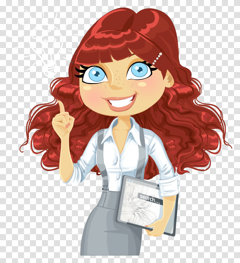Morning Clipart Job Cute Girl With Curly Hair Clipart, Person, Female, Face, Label Transparent Png