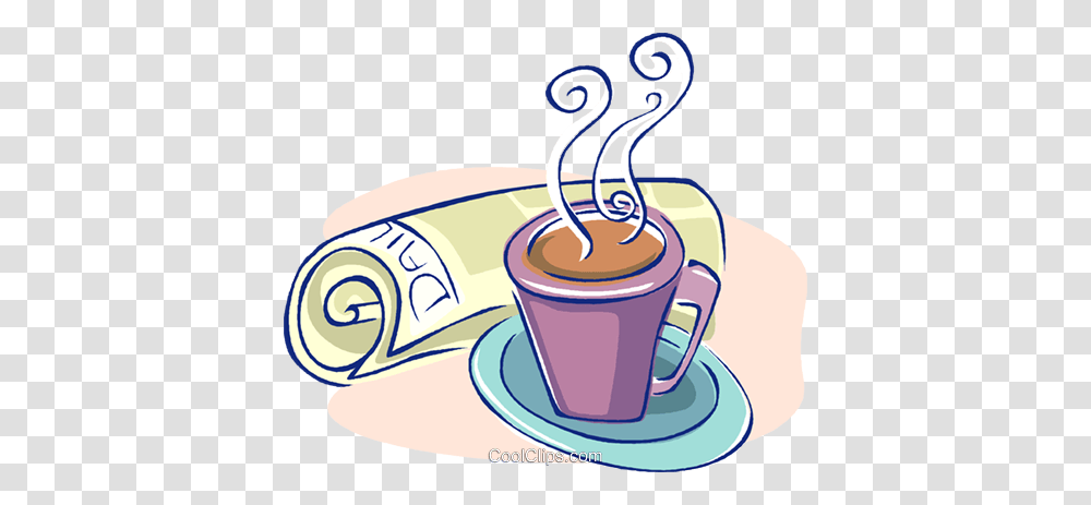 Morning Coffee With Todays Newspaper Royalty Free Vector Clip Art, Coffee Cup, Saucer, Pottery, Latte Transparent Png
