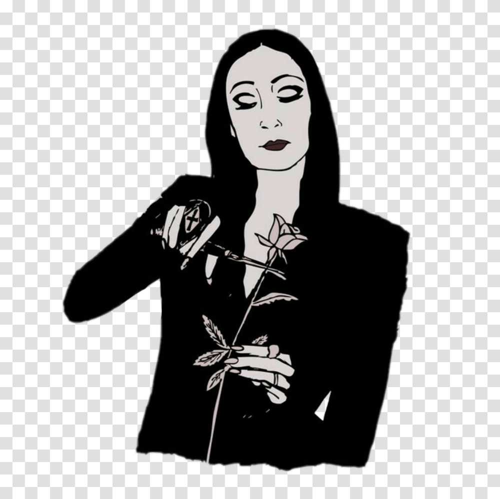 Morticia Addams Addamsfamily Anjelicahuston, Person, Sleeve, Face Transparent Png