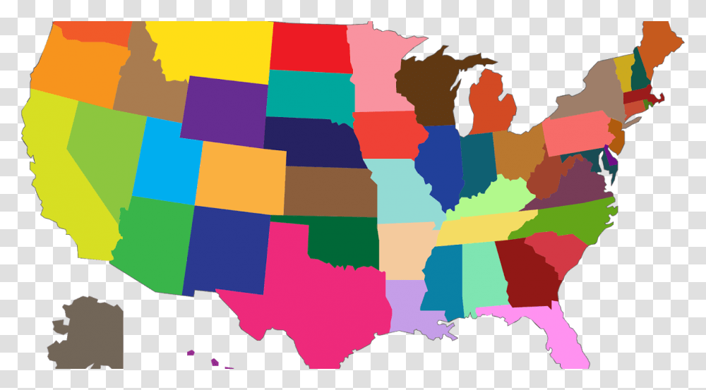 Most Popular Color By State Clipart Download Map Of United States, Diagram, Plot, Atlas, Person Transparent Png