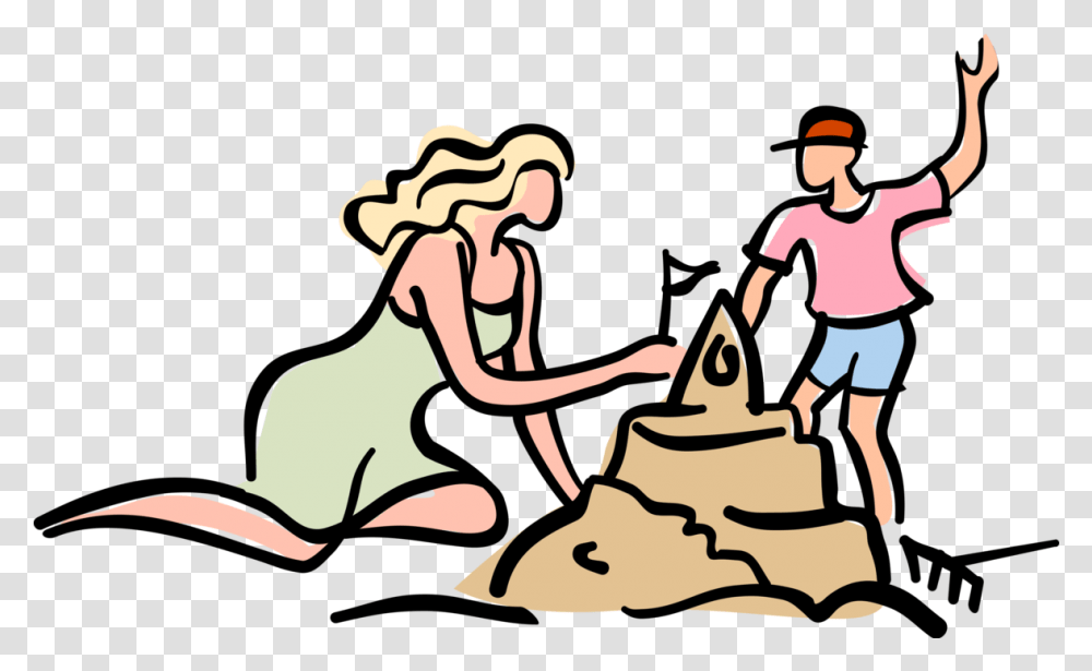 Mother And Child Build Sand Castle Clip Art, Person, People, Outdoors, Clothing Transparent Png