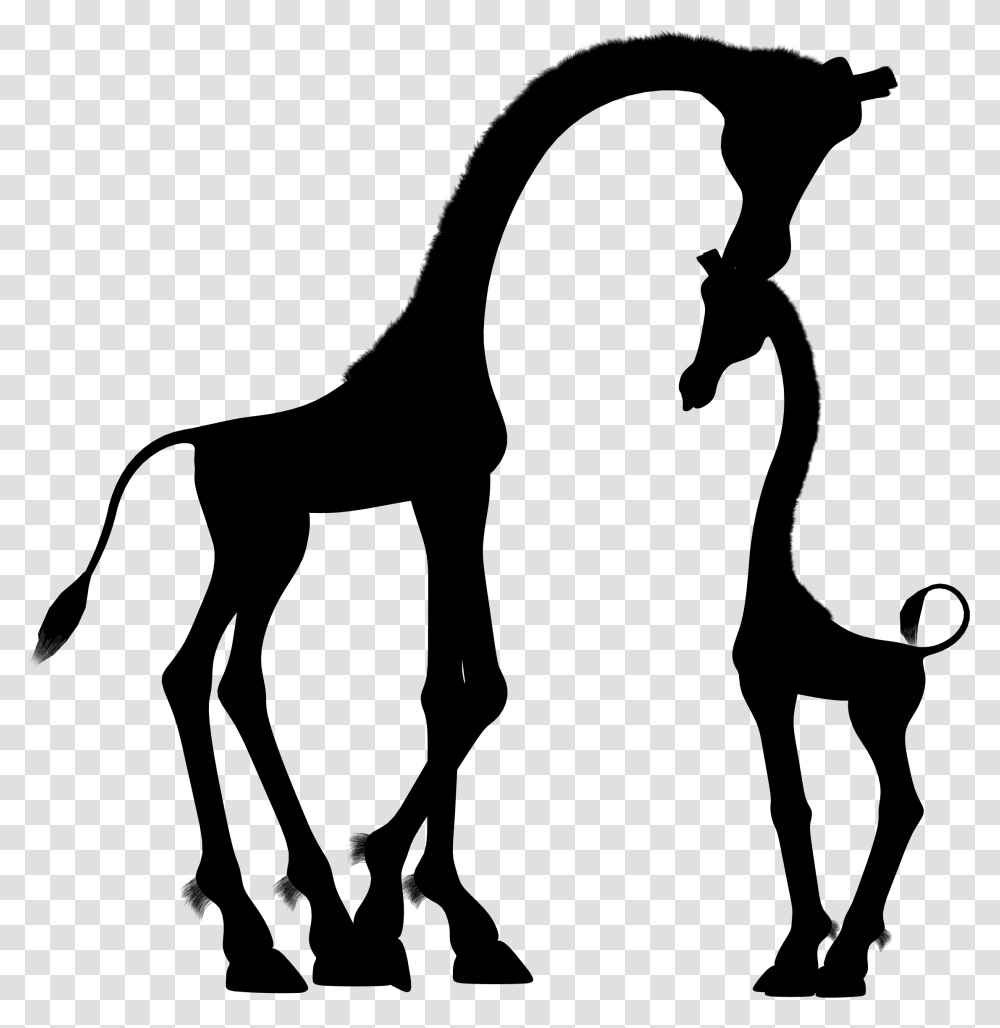 Mother And Child Giraffe Silhouette Clip Arts Baby Giraffe And Mom Clipart, Gray, World Of Warcraft, Halo Transparent Png