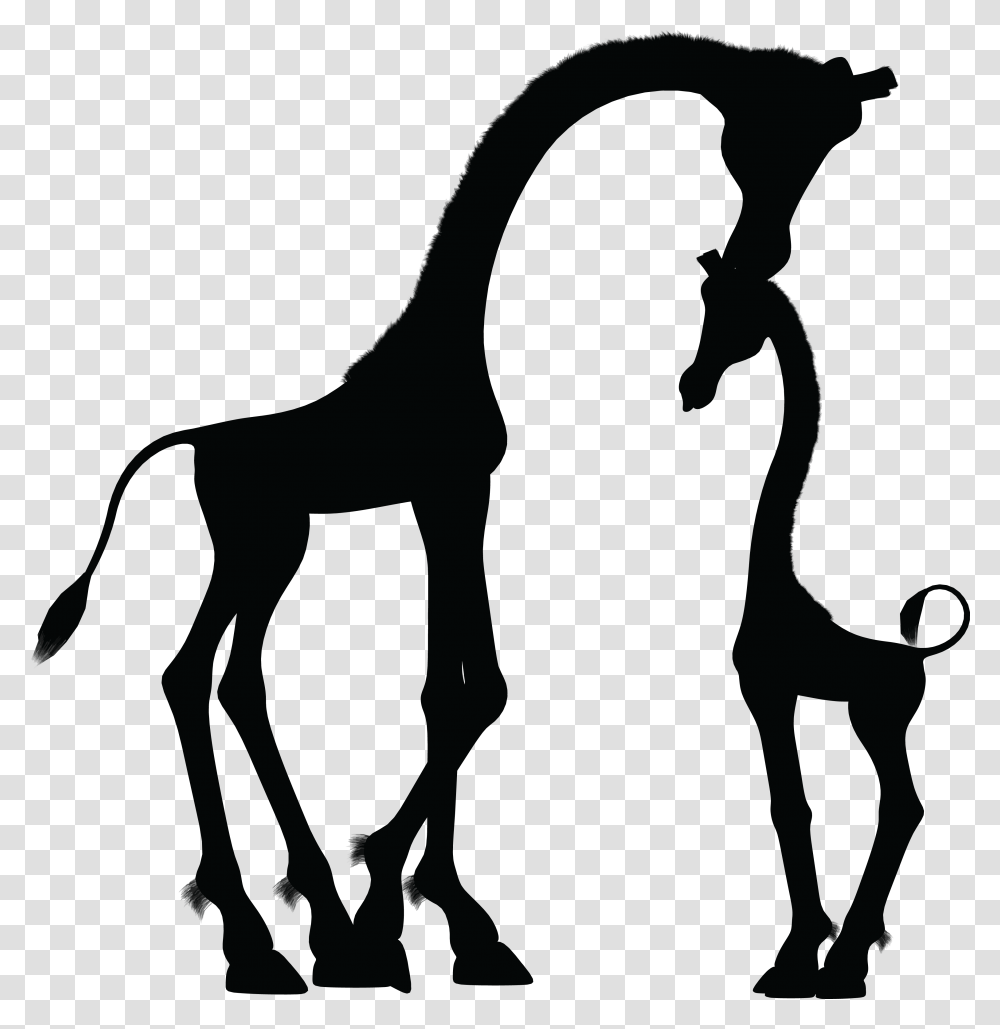 Mother And Child Giraffe Silhouette Icons Baby Giraffe Clipart Black And White, Colt Horse, Mammal, Animal, Foal Transparent Png