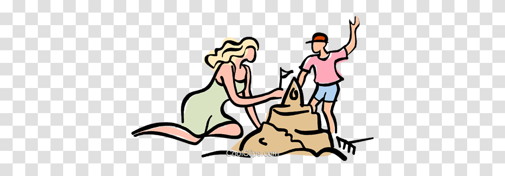 Mother And Child Making A Sand Castle Royalty Free Vector Clip Art, Outdoors, Washing, Water, Vacation Transparent Png