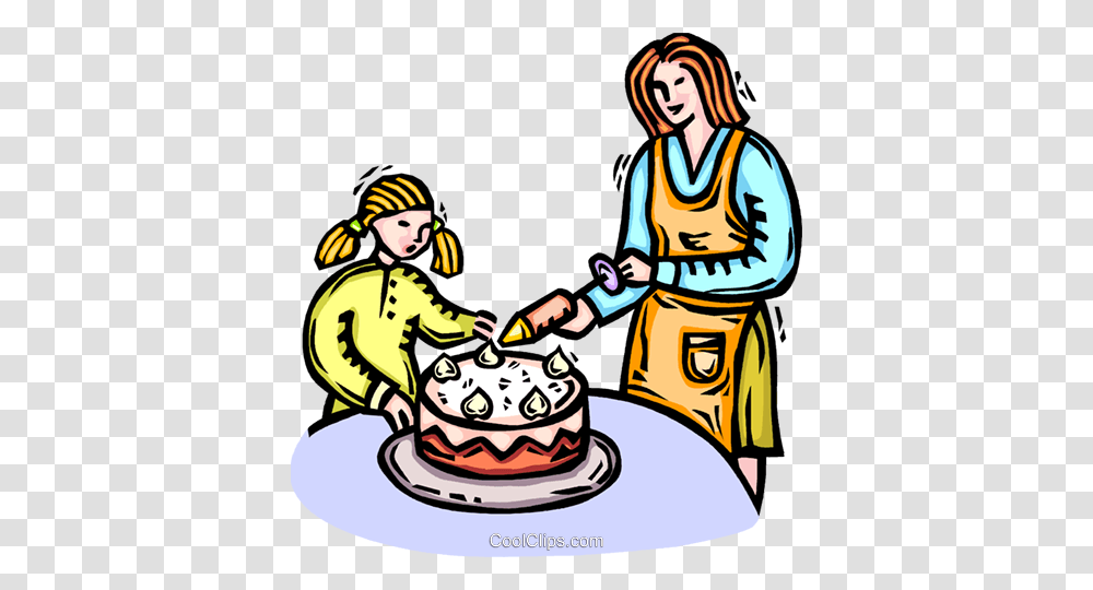 Mother And Daughter Decorating Cake Royalty Free Vector Clip Art, Person, Meal, Food, Dessert Transparent Png