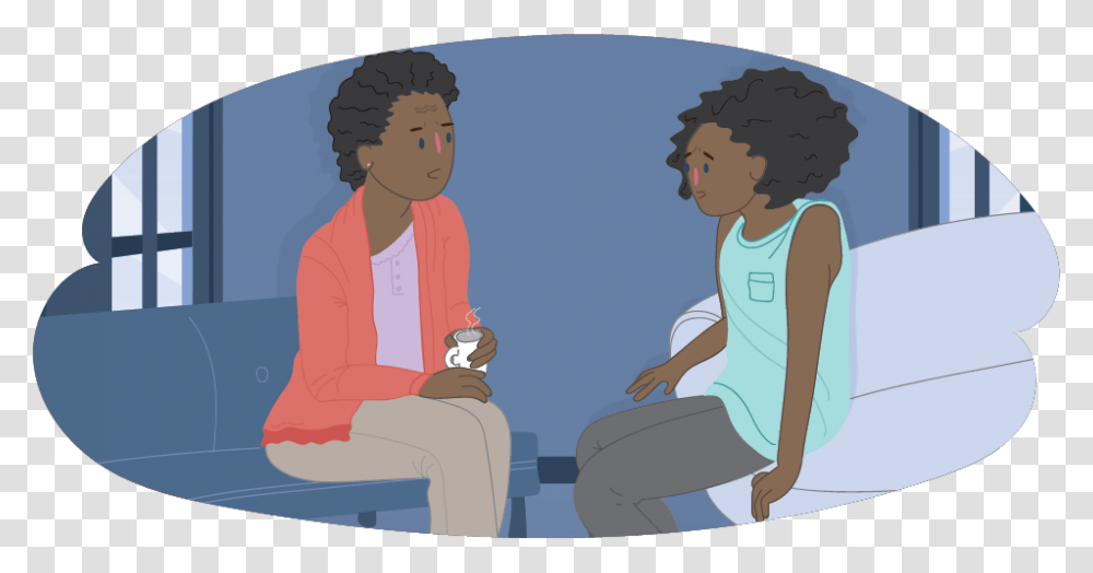 Mother And Daughter Talking To Each Other Talking To Someone, Sitting, Person, Cushion, Female Transparent Png