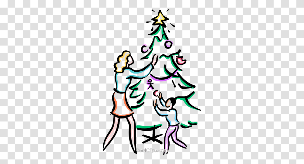 Mother And Son Decorating Tree Royalty Free Vector Clip Art, Plant, Ornament, Christmas Tree Transparent Png