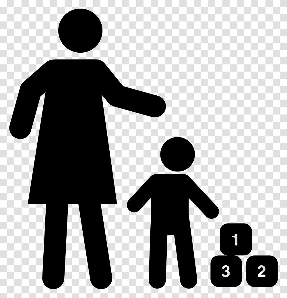 Mother And Son Playing With Cubes Mother And Son Icon, Person, Human, Hand, People Transparent Png