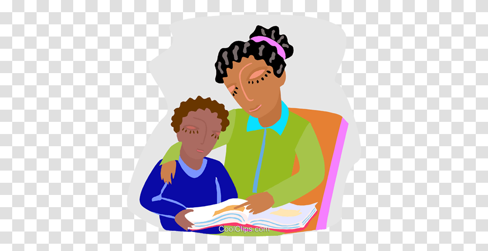 Mother And Son Reviewing Lessons Royalty Free Vector Clip Art, Person, Reading, Female, Girl Transparent Png