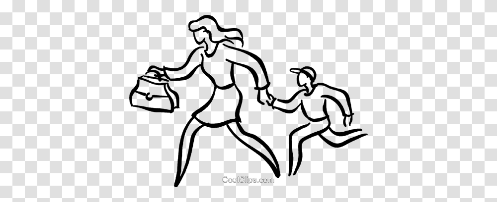 Mother And Son Running Late Royalty Free Vector Clip Art, Statue, Sculpture, Stencil, Hand Transparent Png