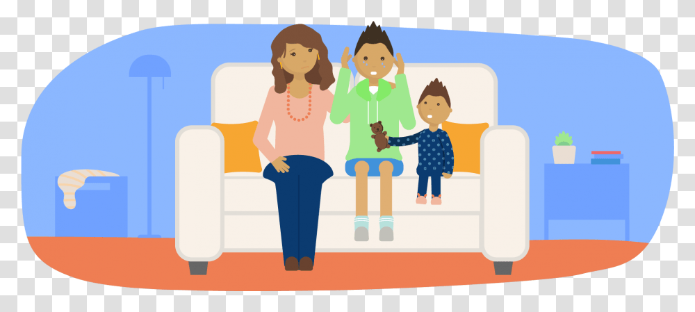 Mother And Younger Sibling Comforting A Sad Teenager Cartoon, Person, Drawing, People, Female Transparent Png
