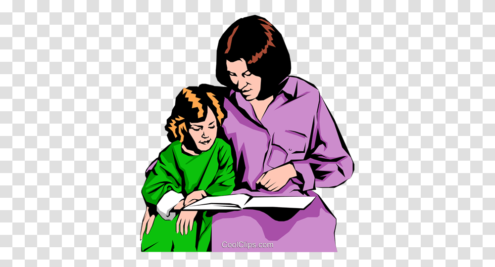 Mother Daughter Royalty Free Vector Clip Art Illustration, Person, Human, Reading, People Transparent Png
