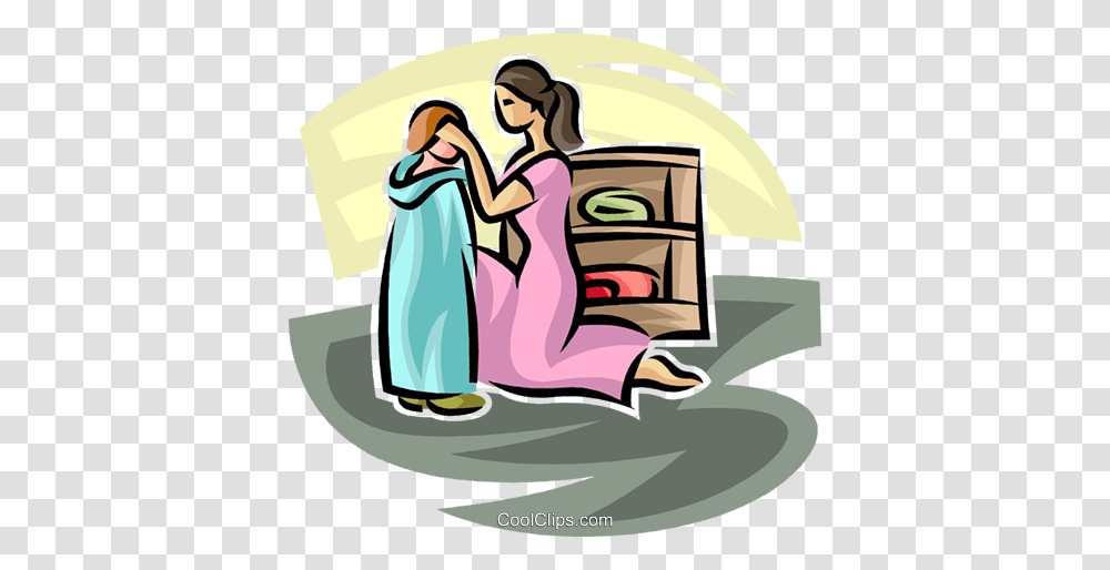 Mother Helping Dress A Young Child Royalty Free Vector Clip Art, Blonde, Woman, Girl, Kid Transparent Png