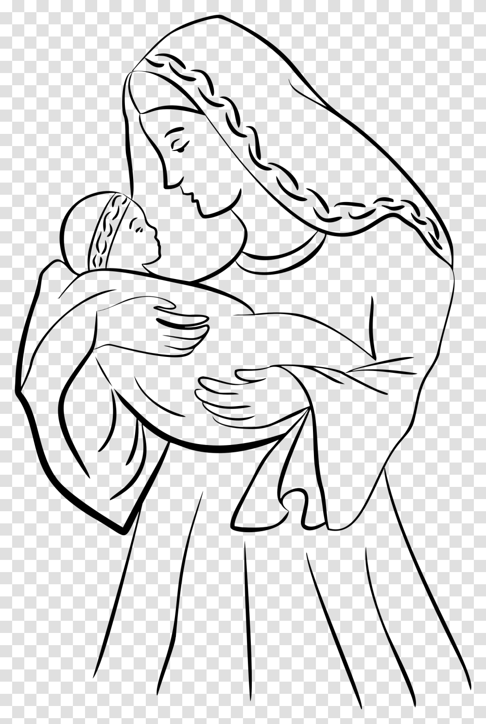 Mother Mary With Jesus Drawing, Gray, World Of Warcraft Transparent Png