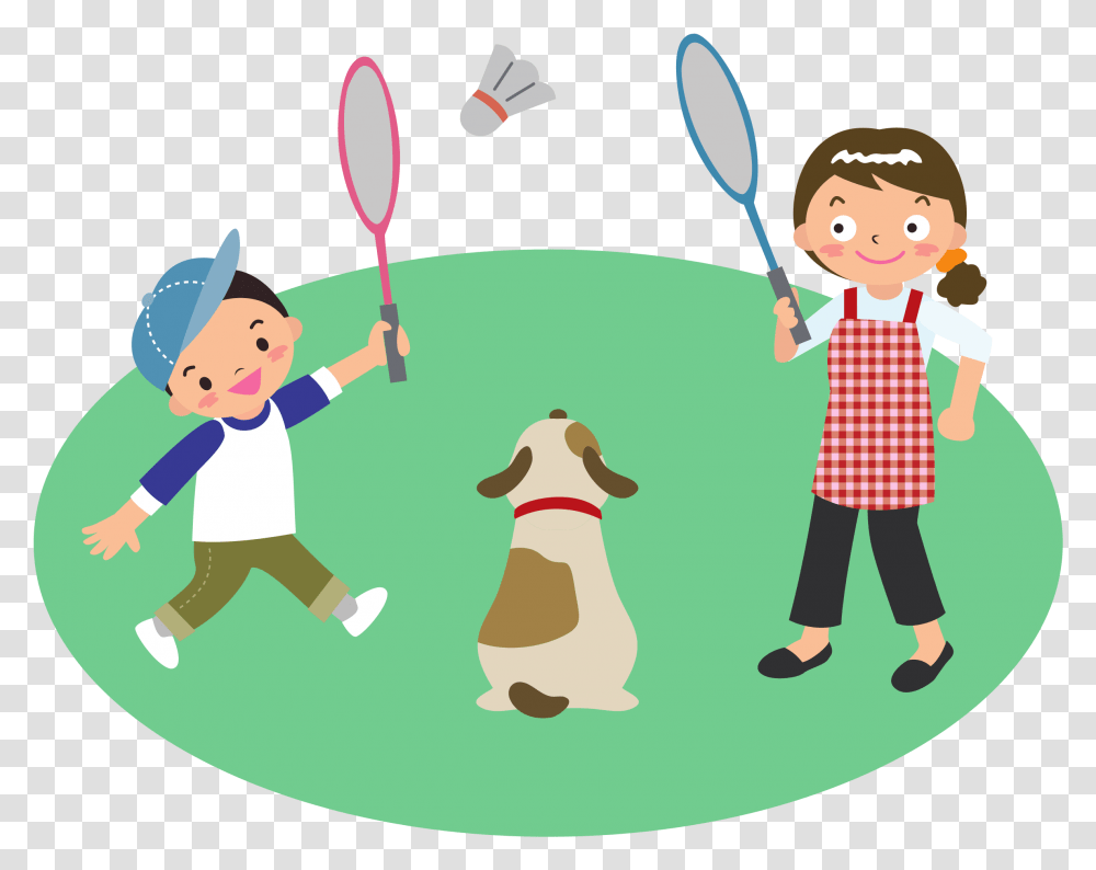 Mother Plays Badminton With Son And Dog Clip Arts People Playing Badminton Clipart, Person, Human, Juggling, Sport Transparent Png