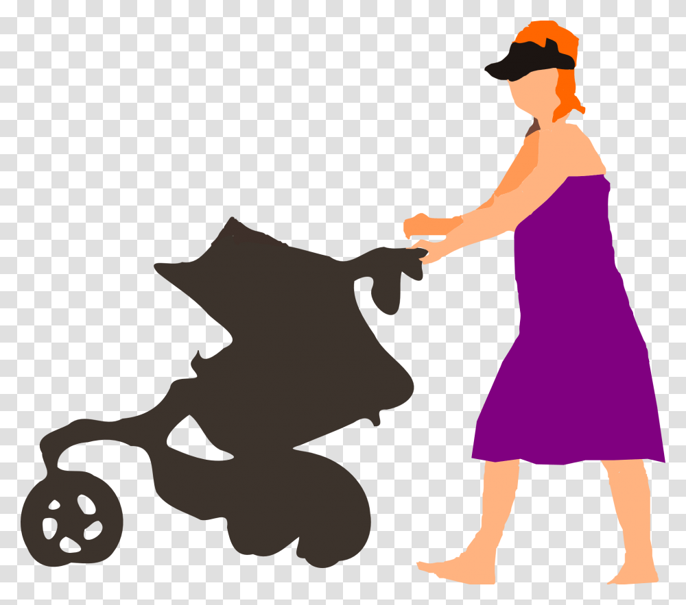 Mother Pushing Stroller Clip Art, Person, People, Female, Woman Transparent Png