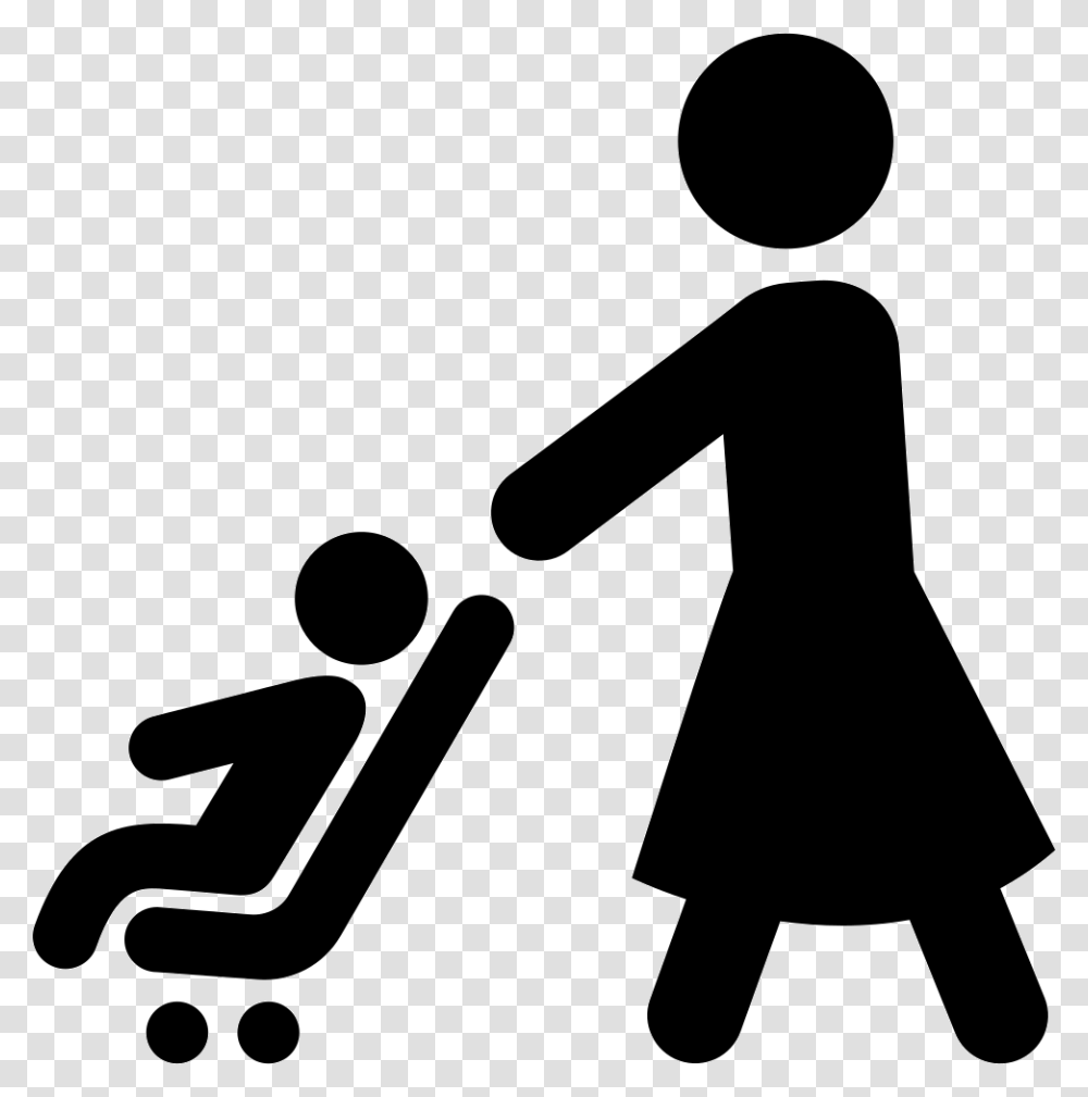 Mother Walking With Baby Stroller Comments, Person, Human, Silhouette Transparent Png