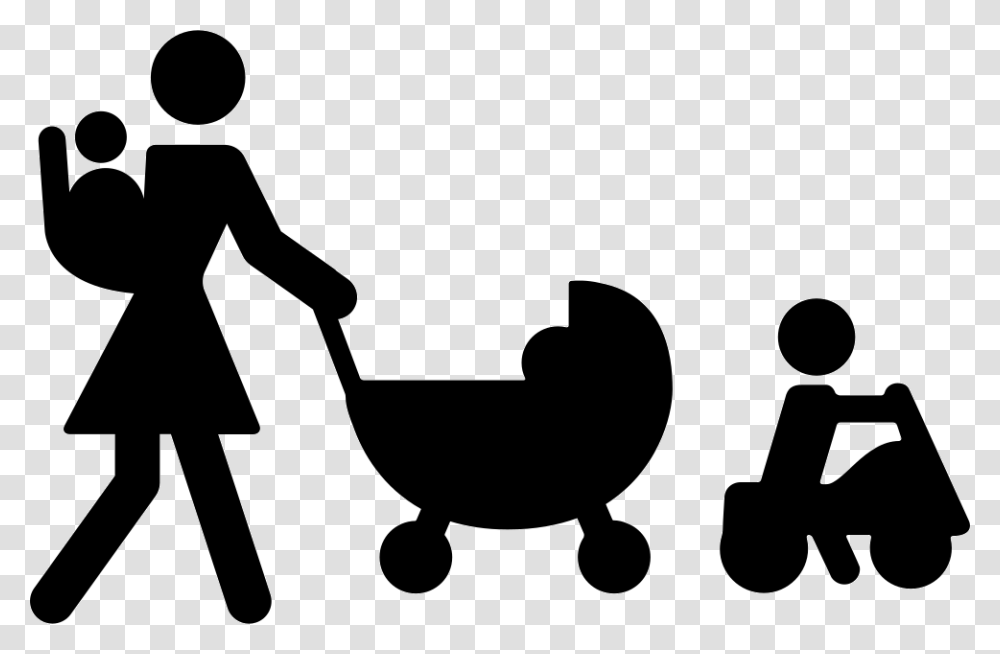 Mother Walking With Three Babies Comments Mother With Babies Icon, Person, Human, Furniture, Stencil Transparent Png