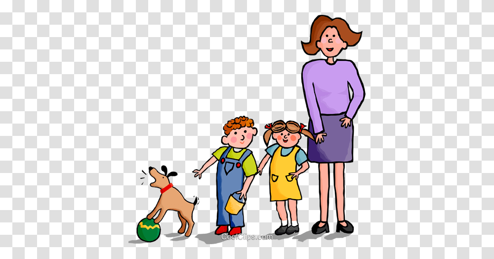 Mother With Children And Dog Royalty Free Vector Clip Art, People, Person, Family Transparent Png