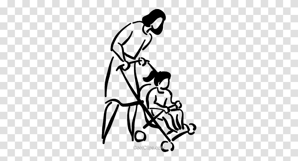 Mother With Daughter In A Stroller Royalty Free Vector Clip Art, Silhouette, Stencil, Drawing, Doodle Transparent Png