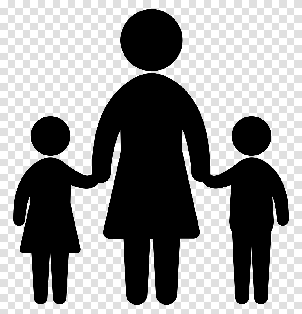 Mother With Two Childs Svg Icon Free Mother And Two Children Silhouette, Person, Human, Hand, People Transparent Png