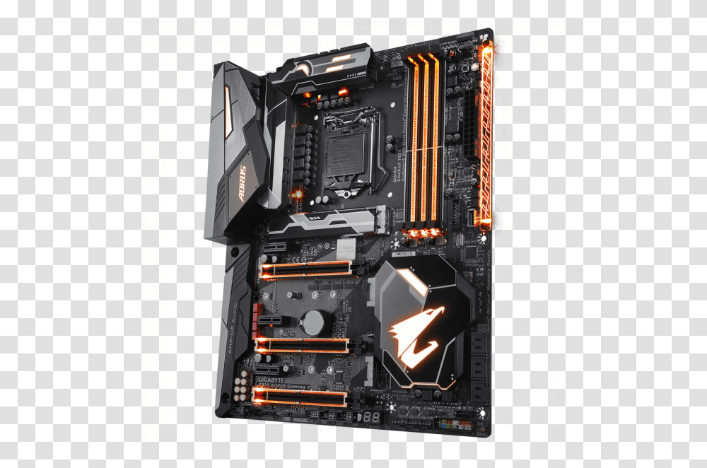 Motherboard Picture Gigabyte Z370 Aorus Gaming 7 Slots, Arcade Game Machine, Electronics, Light, Computer Transparent Png