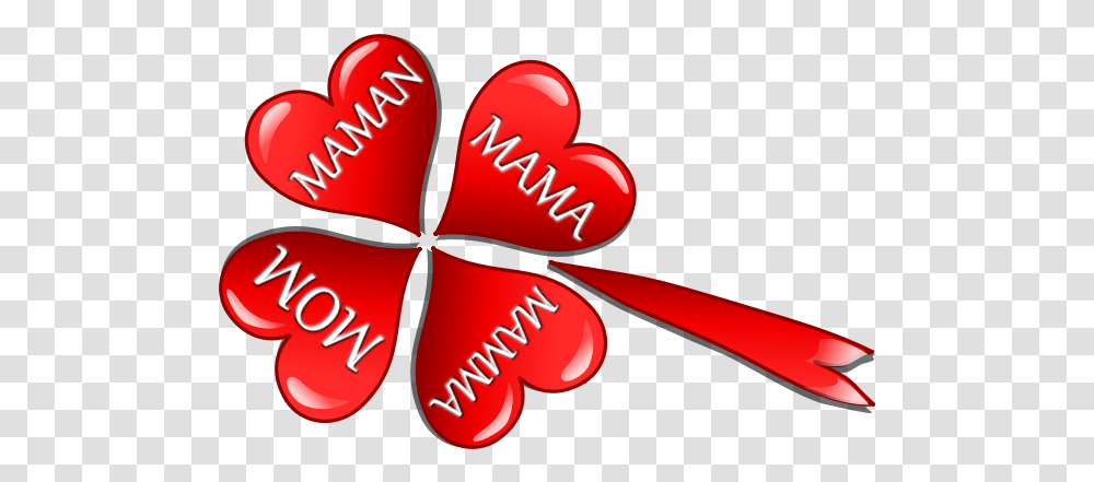 Mothers Day Hearts In A Four Leaf Clover Vector Image Free Svg Love Maman, Dynamite, Bomb, Weapon, Weaponry Transparent Png