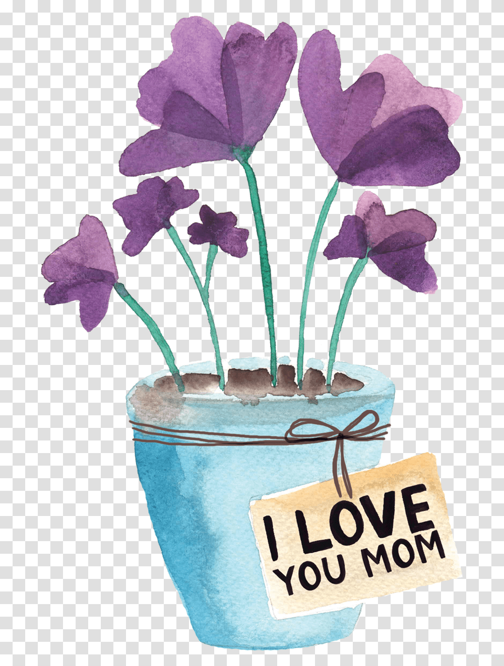 Mothers Day Watercolor Element Flowerpot, Plant, Iris, Blossom Transparent Png