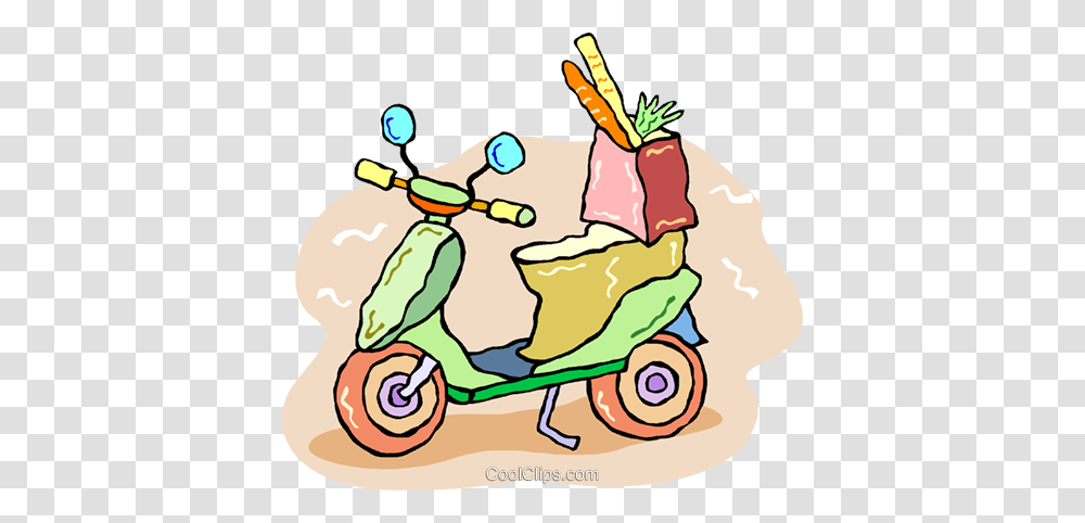 Motor Scooter With A Bag Of Groceries Royalty Free Vector Clip Art, Transportation, Vehicle, Motorcycle, Vespa Transparent Png