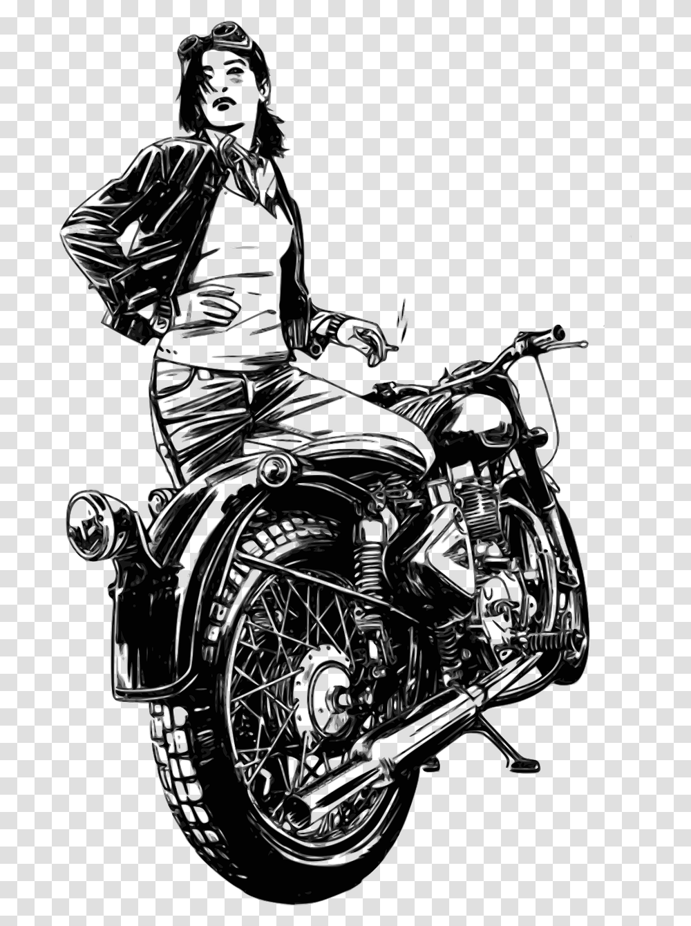 Motorbike Motorcycle Woman Free Picture Motorcycle Woman Illustration, Vehicle, Transportation, Person, Drawing Transparent Png