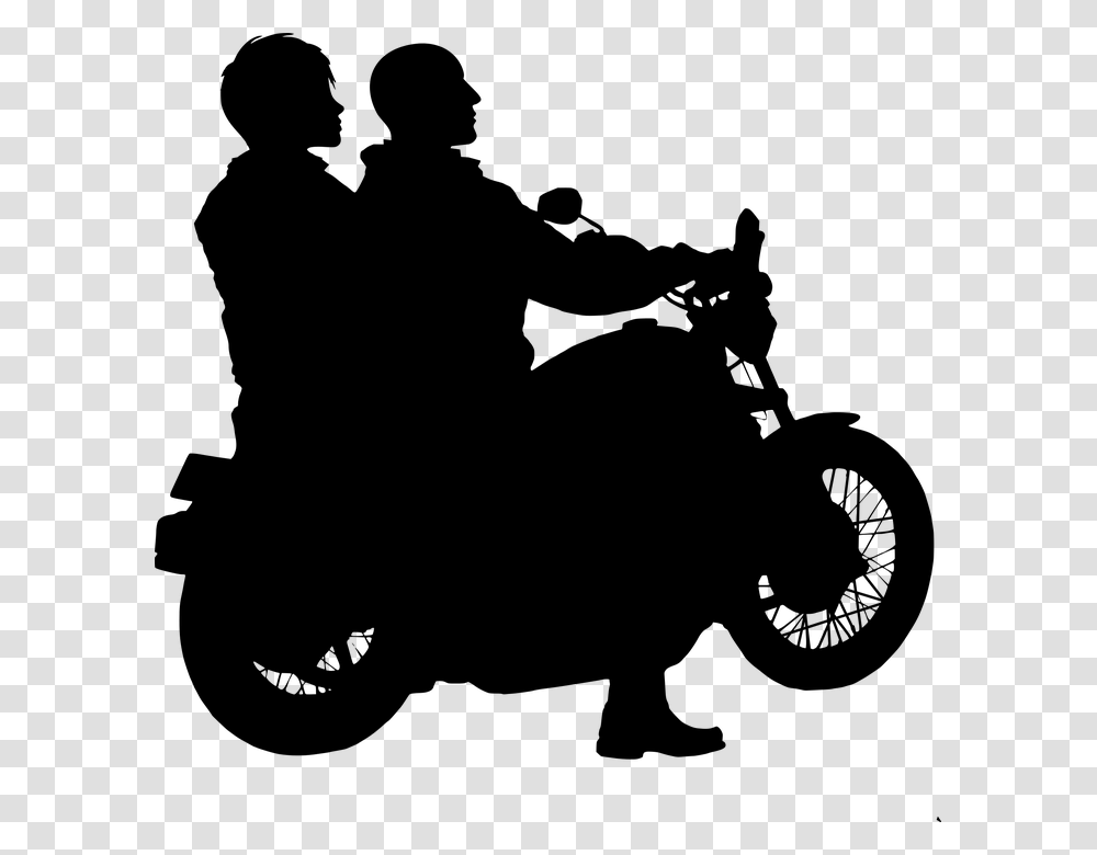 Motorcycle Couple Rider Silhouette Adventure Biker Motorcycle Silhouette, Gray, World Of Warcraft Transparent Png