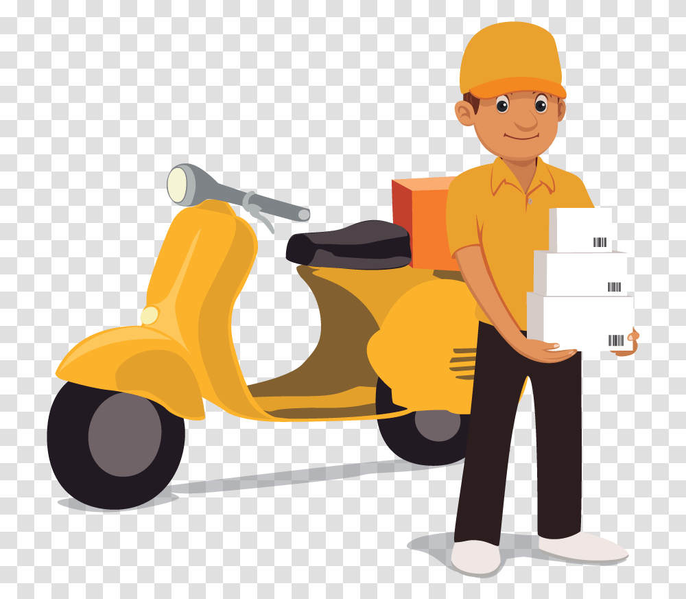 Motorcycle Delivery Man Cartoon, Motor Scooter, Vehicle, Transportation, Vespa Transparent Png