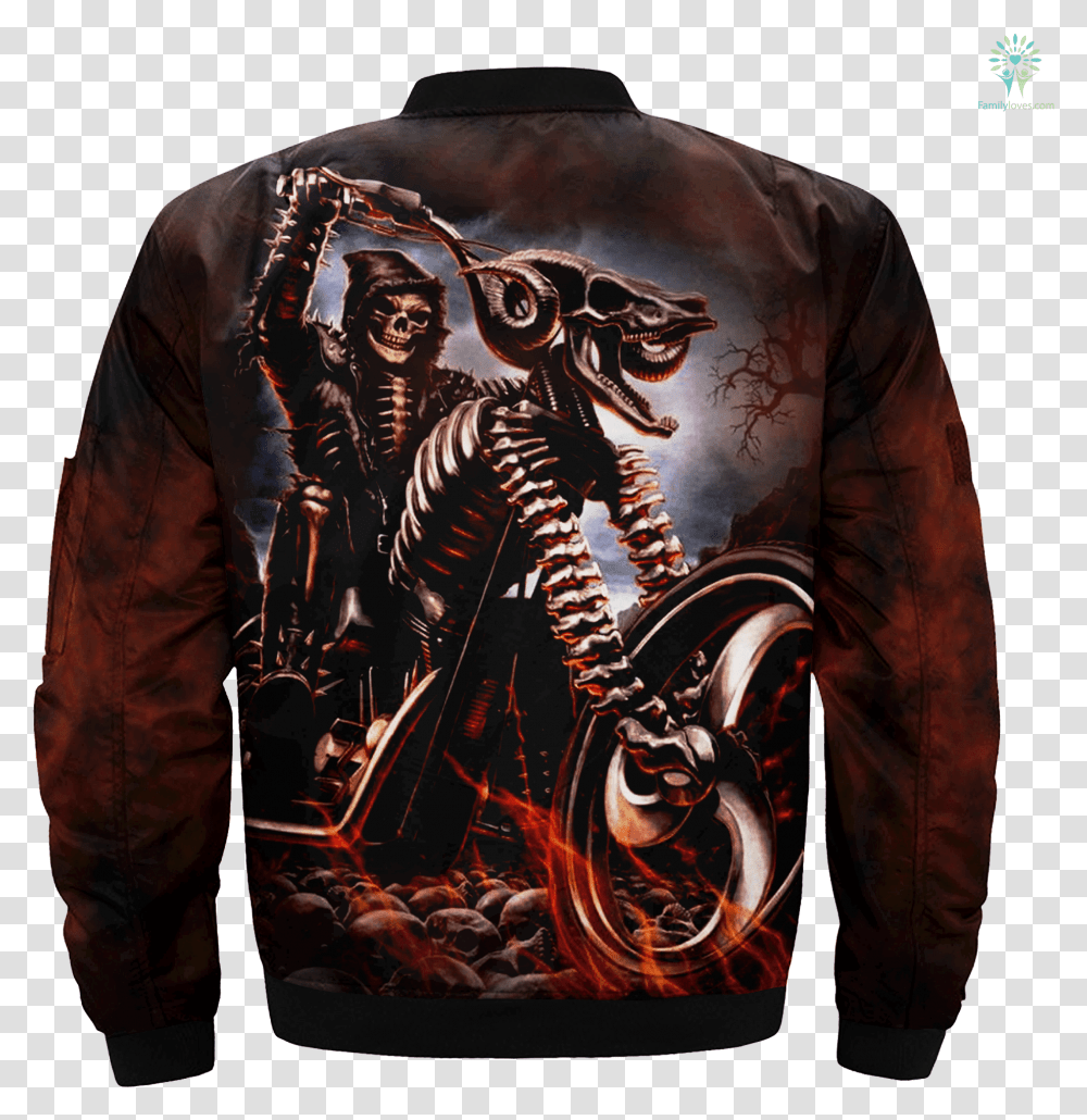Motorcycle Skeleton Over Print Jacket Tag Familyloves Motorcycle, Apparel, Sleeve, Long Sleeve Transparent Png