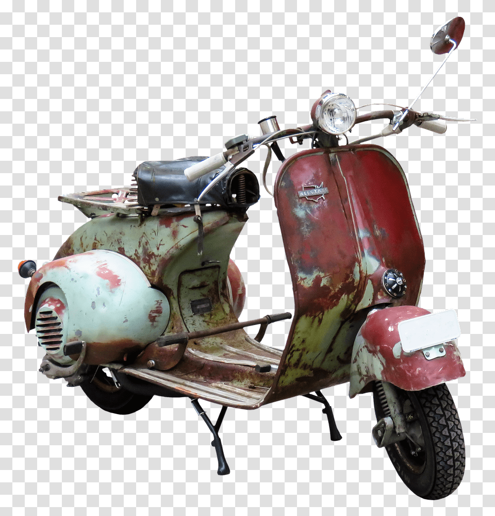 Motorized Scooter Background Old Scooter, Vehicle, Transportation, Wheel, Machine Transparent Png