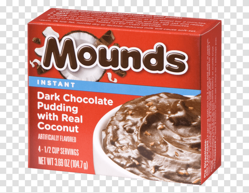 Mounds Dark Chocolate Pudding With Real Coconut, Dessert, Food, Cream, Fudge Transparent Png