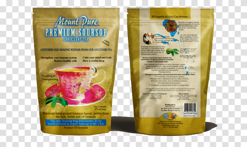 Mount Pure Premium Soursop Tea, Book, Coffee Cup, Food, Advertisement Transparent Png