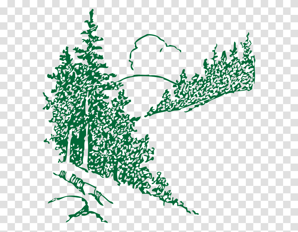 Mountain Cloud Trees Landscape Pine Black And White Pine Trees Clipart, Plant, Leaf, Vegetation Transparent Png