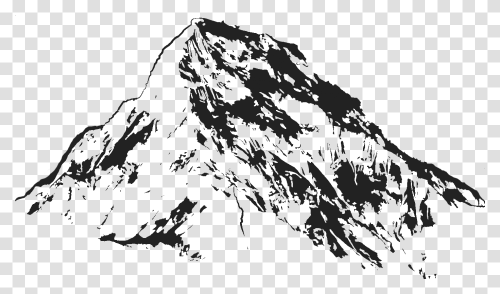 Mountain Drawing Art Printmaking Black And White, Nature, Outdoors, Peak Transparent Png