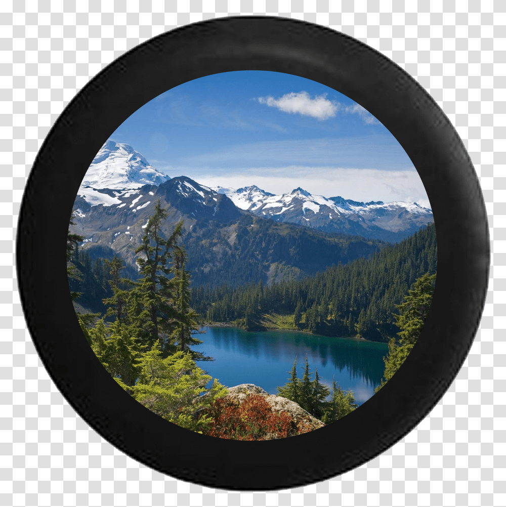 Mountain Range Pine Forest Calm Lake Snow Capped Jeep Transparent Png