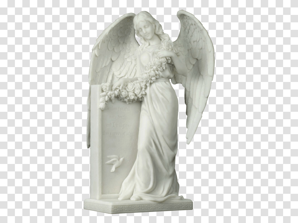 Mourning Angel Holding Flowers At A Tombstone Statue Tombstone Angel, Archangel, Wedding Gown, Robe Transparent Png