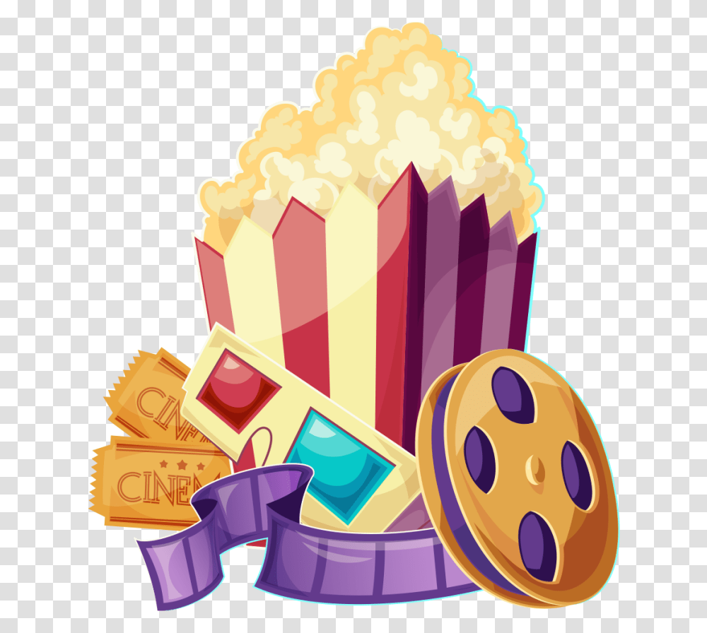 Movie Ticket With Popcorn Clipart Free Popcorn Movie Ticket, Food, Sweets, Confectionery, Snack Transparent Png
