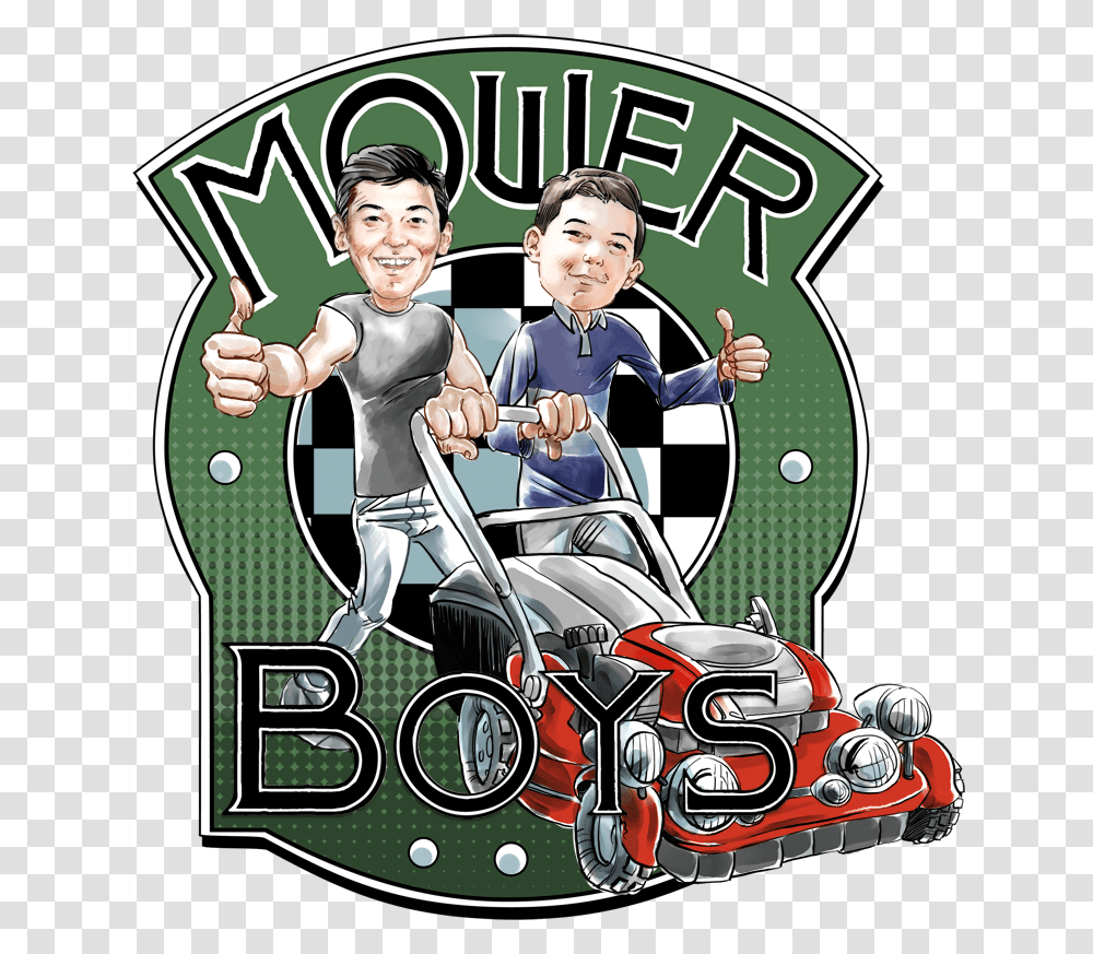Mower Boys Lawn Mowers Cartoon Design, Person, Hand, Motorcycle, Vehicle Transparent Png