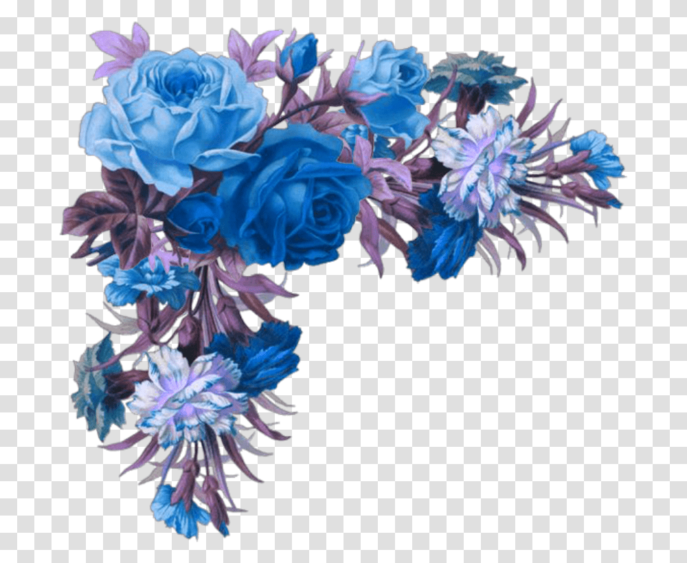 Mq Blue Purple Flowers Flower Leafs Garden Vintage Floral Corner Border, Floral Design, Pattern Transparent Png